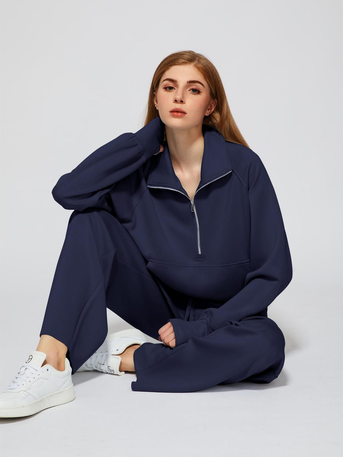 OVERWORETY Women's Sweatsuits 2 Piece Outfits Lounge Sets, Casual Sweat Sets for Fall and Winter, Half Zip Pullover and Baggy Sweatpants with Pockets