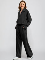 OVERWORETY Women's Sweat Suits 2 Piece Outfits Lounge Sets, Casual Sweat Sets for Fall and Winter, Half Zip Pullover Sport Jerseys with Pockets