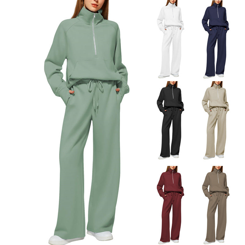 OVERWORETY Women's Sweatsuits 2 Piece Outfits Lounge Sets, Casual Sweat Sets for Fall and Winter, Half Zip Pullover and Baggy Sweatpants with Pockets