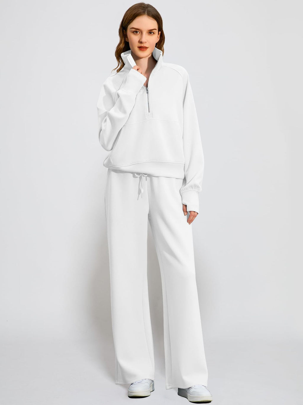 OVERWORETY Women's Sweatsuits 2 Piece Outfits Lounge Sets, Casual Sweat Sets for Fall and Winter, Half Zip Pullover and Baggy Sweatpants with Pockets