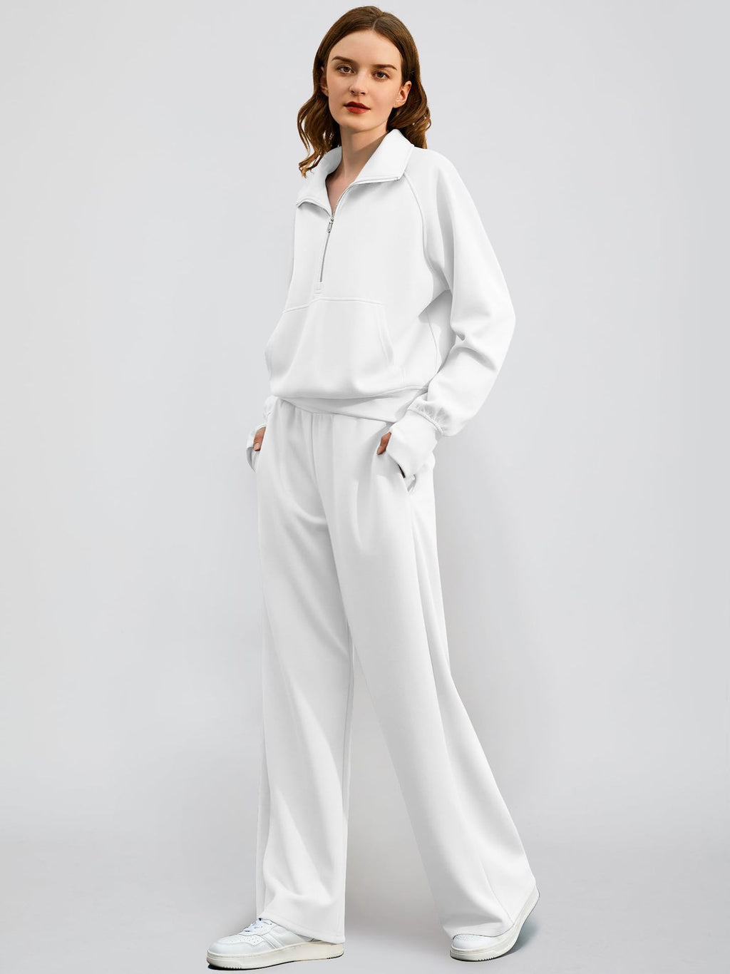 OVERWORETY Women's Sweatsuits 2 Piece Outfits Lounge Sets, Casual Sweat Sets for Fall and Winter, Half Zip Pullover and Baggy Sweatpants with Pockets