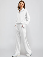 OVERWORETY Women's Sweat Suits 2 Piece Outfits Lounge Sets, Casual Sweat Sets for Fall and Winter, Half Zip Pullover Sport Jerseys with Pockets