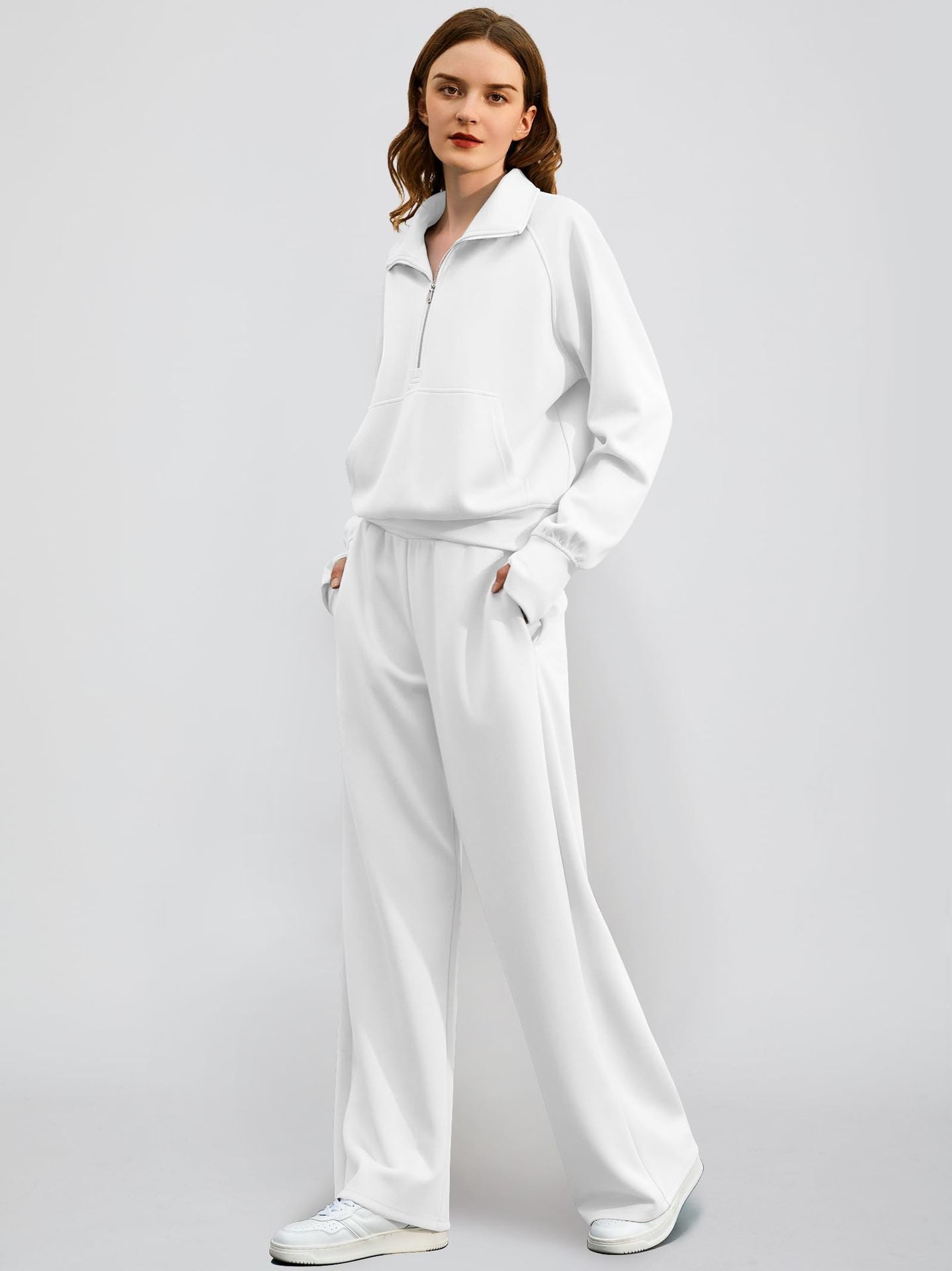 OVERWORETY Women's Sweatsuits 2 Piece Outfits Lounge Sets, Casual Sweat Sets for Fall and Winter, Half Zip Pullover and Baggy Sweatpants with Pockets