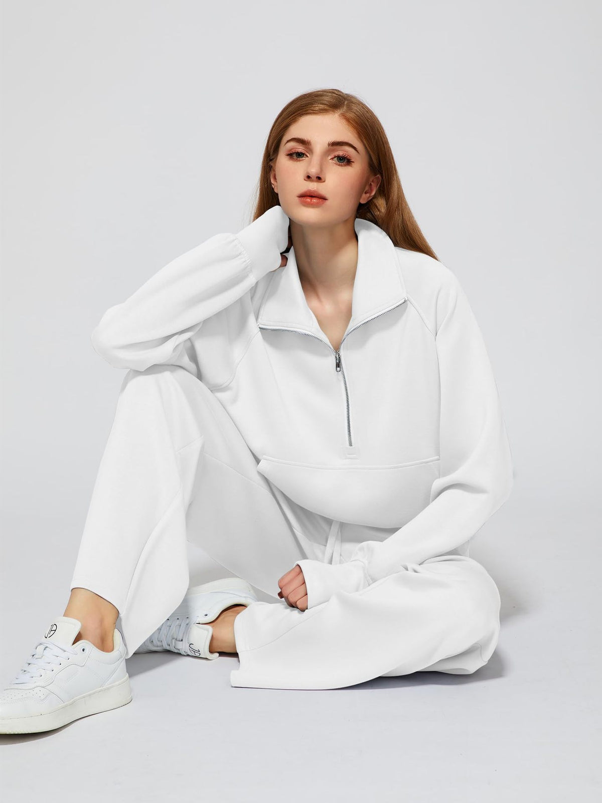 OVERWORETY Women's Sweatsuits 2 Piece Outfits Lounge Sets, Casual Sweat Sets for Fall and Winter, Half Zip Pullover and Baggy Sweatpants with Pockets