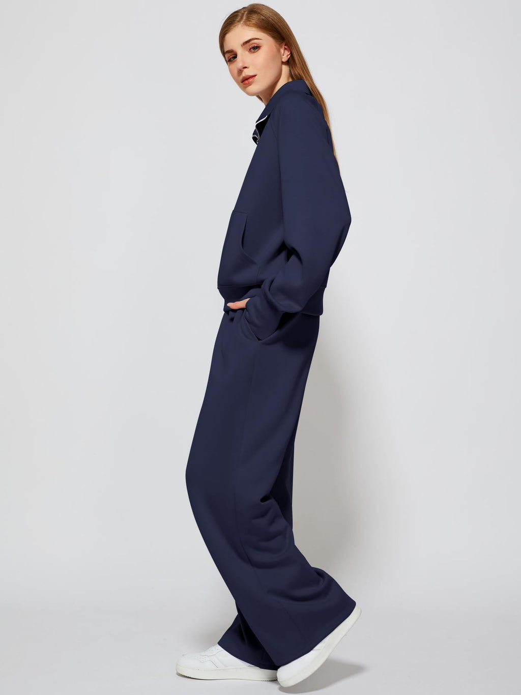 OVERWORETY Women's Sweatsuits 2 Piece Outfits Lounge Sets, Casual Sweat Sets for Fall and Winter, Half Zip Pullover and Baggy Sweatpants with Pockets