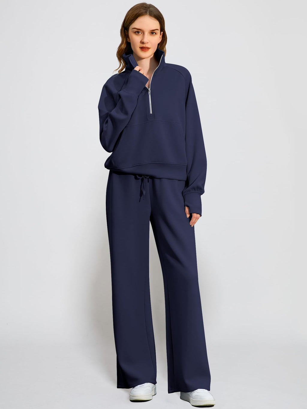 OVERWORETY Women's Sweatsuits 2 Piece Outfits Lounge Sets, Casual Sweat Sets for Fall and Winter, Half Zip Pullover and Baggy Sweatpants with Pockets