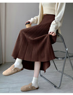 OVERWORETY Elastic Waistband Fall Sweater Skirts Knit High Waist Comfy Long Skirt