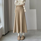 OVERWORETY Elastic Waistband Fall Sweater Skirts Knit High Waist Comfy Long Skirt